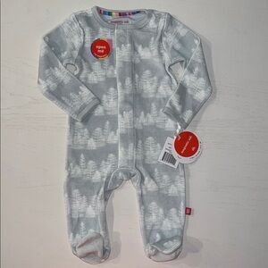 Magnetic Me Light Gray and White Tree-Print Baby Footie
